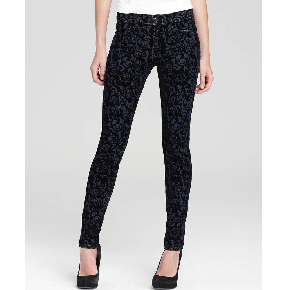 J Brand Womens 811 Skinny Leg Jeans Blue Black Floral Brocade size 25